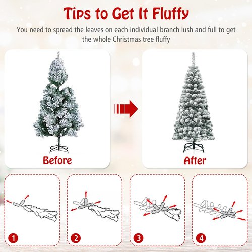 IFANNY 4.5 FT Snow Flocked Christmas Tree, Hinged Pencil Tree with 242 Branch Tips, Artificial Xmas Trees w/Folding Metal Stand, Slim Christmas Tree for Home Office Indoor Outdoor (242 Branches)