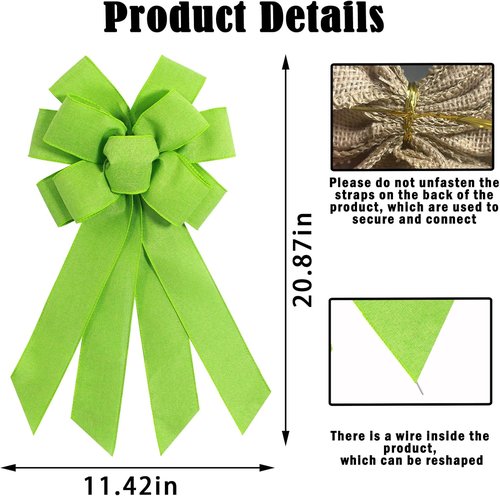 Light Green Burlap Wreath Bow - 20 x 11 Inches | Easter Decor & Farmhouse Tree Ornament