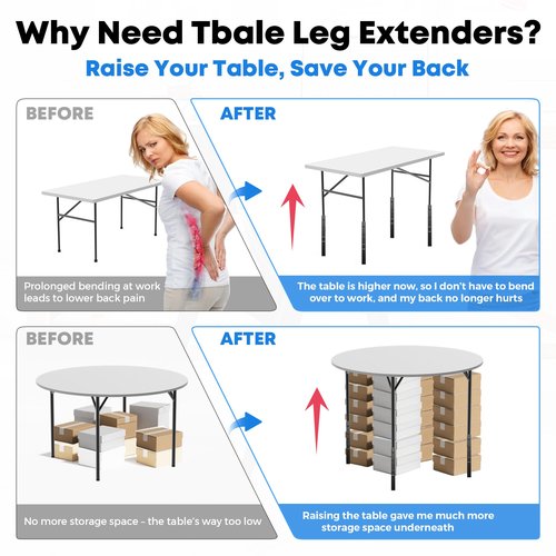 Laowu 4 Pcs Folding Table Risers for Table Legs, Folding Table Leg Extenders, 5 Levels Adjustable Height Extensions Rise Table Straight/Bent Legs 4.8｜6.7｜8.7｜10.8｜14.2in for Treating Your Back Pain
