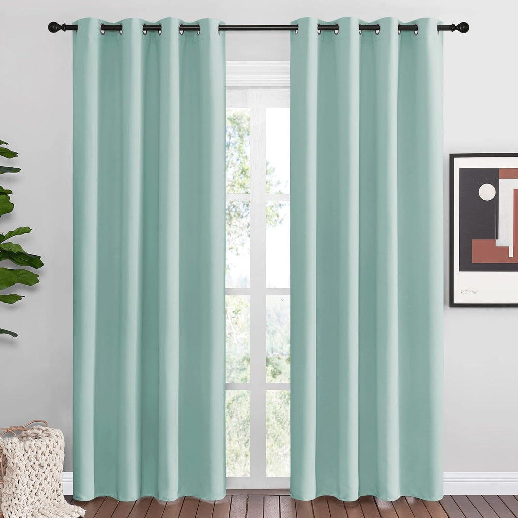 NICETOWN Aqua Blue Blackout Curtains - Sound Reducing Heat & Cold Block | 86" Long, 55" Wide, 2 Pieces