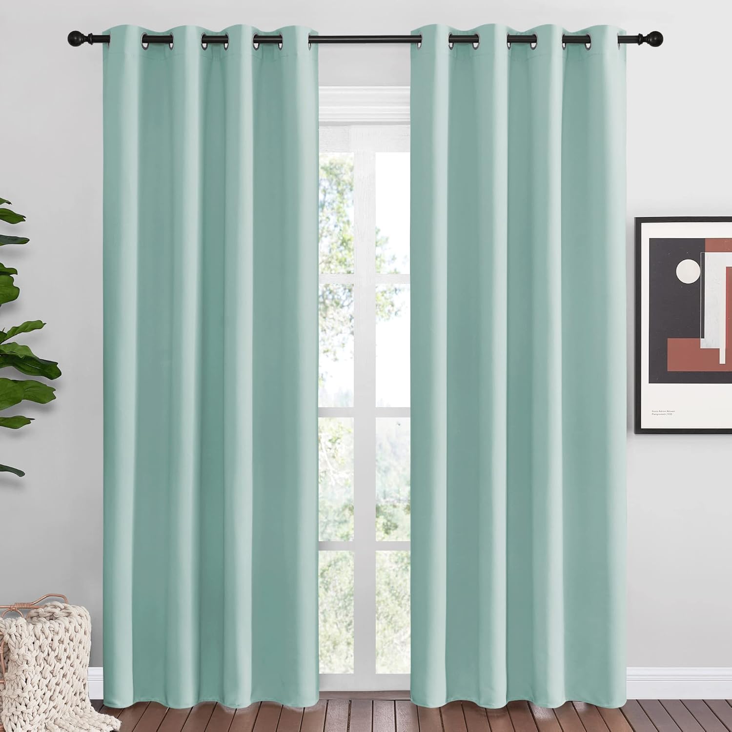 NICETOWN Aqua Blue Blackout Curtains - Sound Reducing Heat & Cold Block | 86" Long, 55" Wide, 2 Pieces