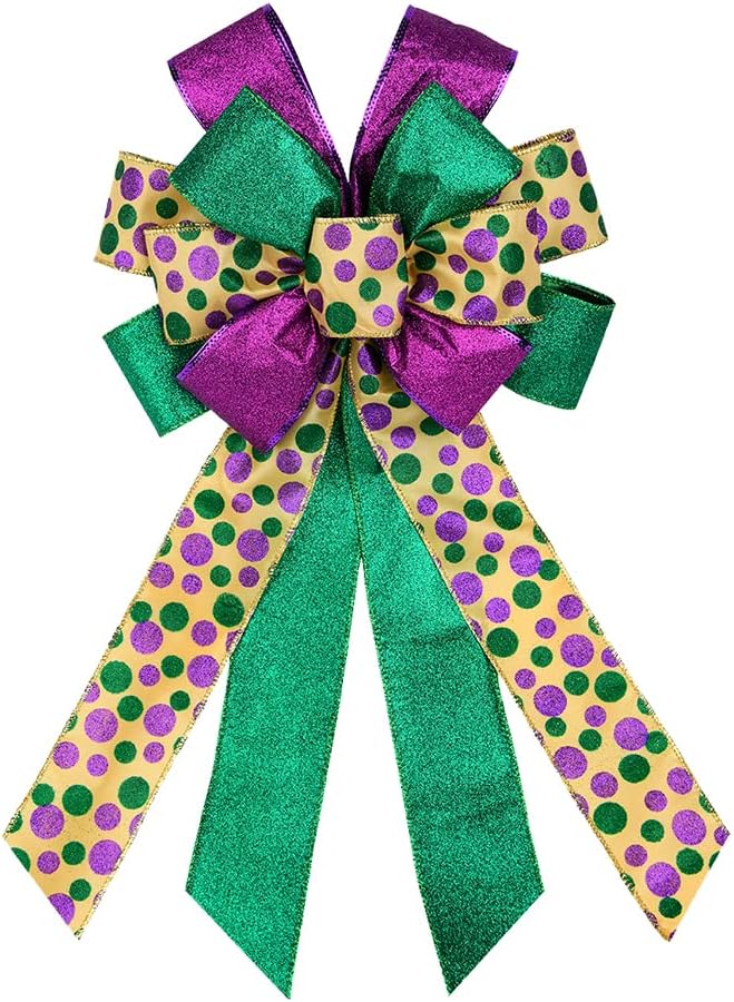 Purple Green Glitter Plaid Mardi Gras Wreath Bows by [Brand Name] - Large Indoor/Outdoor Decoration