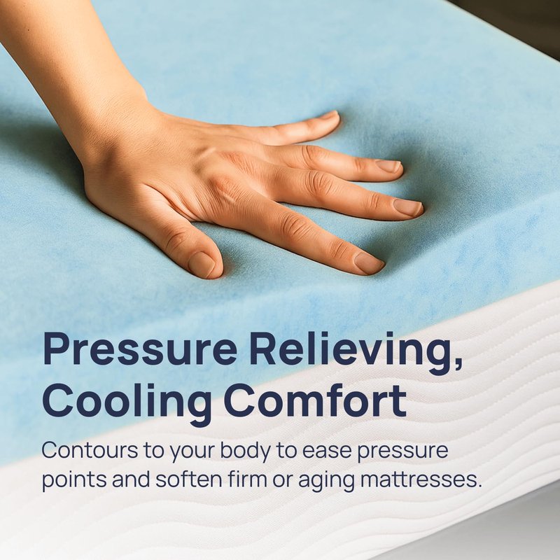 Sure2Sleep Gel Swirl Memory Foam Mattress Topper - 2 Inch, Pressure Relieving, Cooling Comfort - Made in The USA & CertiPUR-US Certified - Softens Firm Beds and Extends Mattress Life - Queen Size