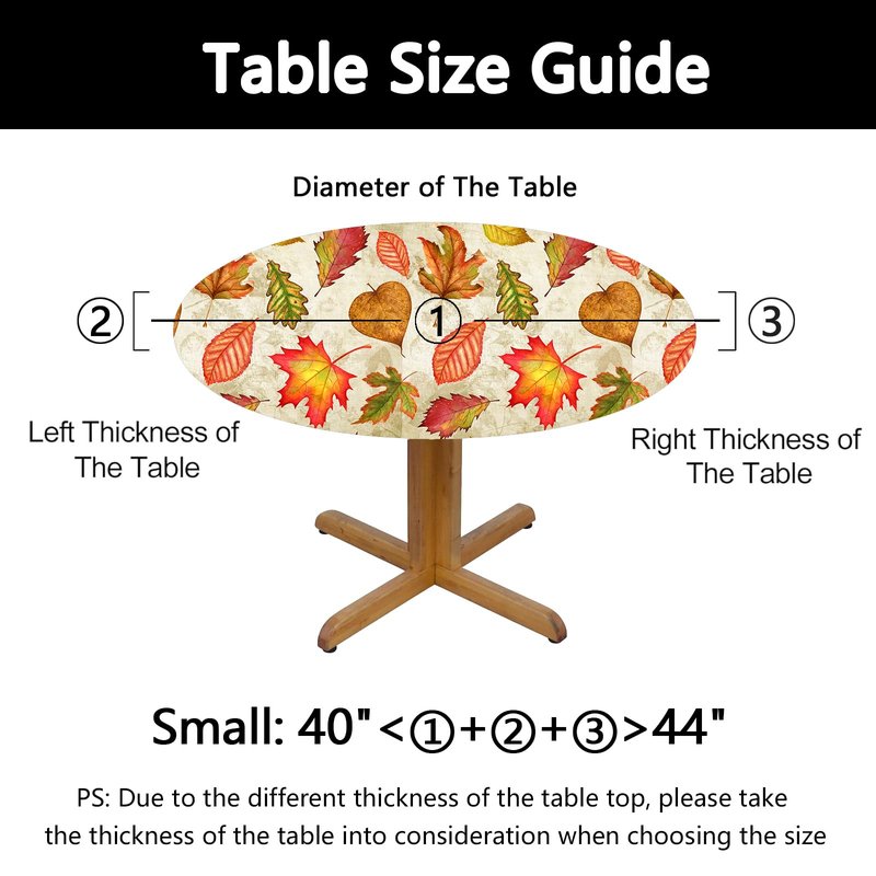 WOAIDY Elastic Edged Round Fall Maple Leaves Fitted Table Cloth Cover, Home Decorative Tablecloth for Indoor Outdoor Kitchen Party, Fits 40" - 44" Tables, Small