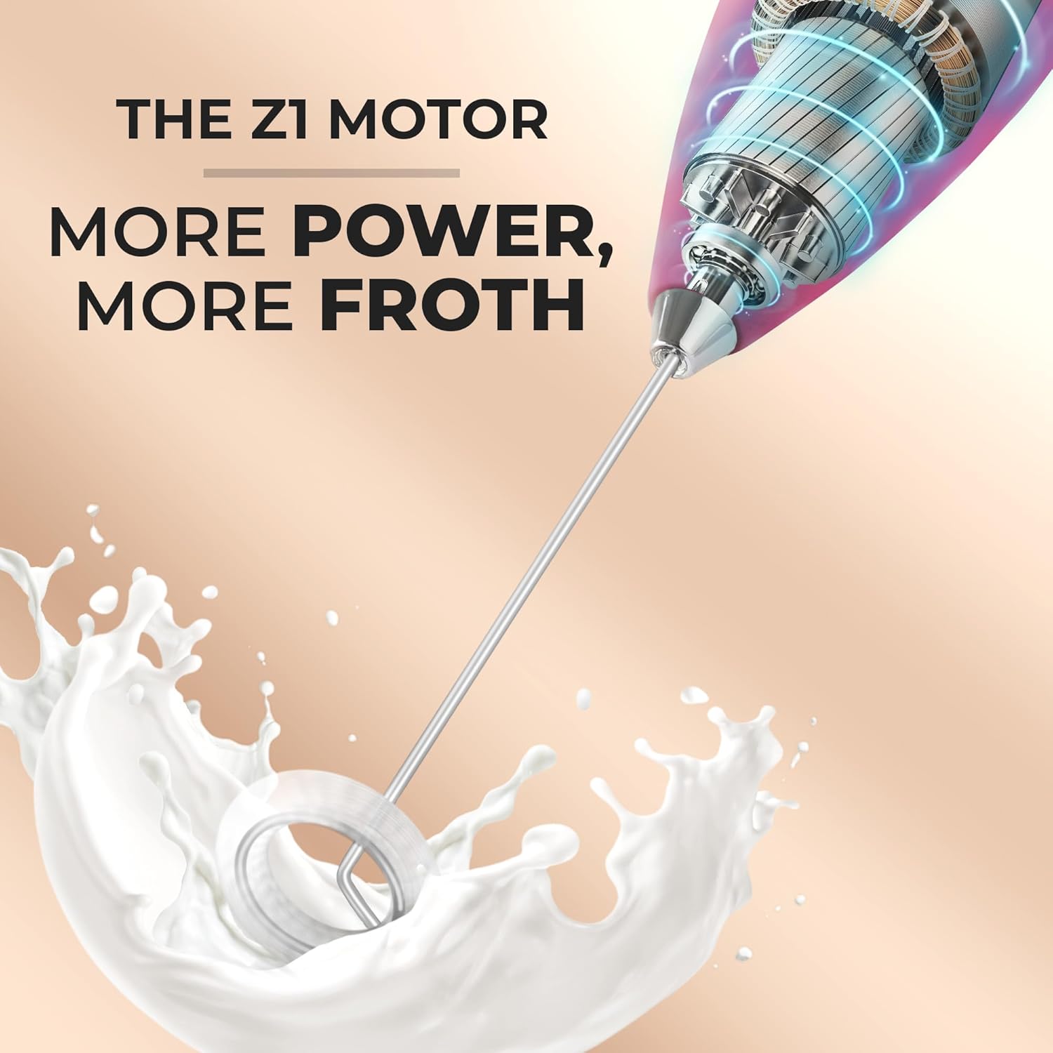 Zulay Kitchen Milk Frother Wand - Ultra-Fast Handheld Electric Whisk for Coffee & Lattes - Includes 4 AA Batteries - Dragonfruit