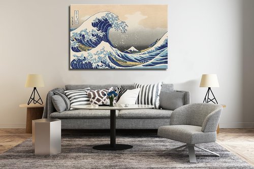 OKEXCKK The Great Wave off Kanagawa by Katsushika Hoki Wall Art Decor, Classic Painting Abstract Seascape Canvas Print Pictures, Modern Japanese Artwork for Bedroom Living Room Decoration - 24"x36"