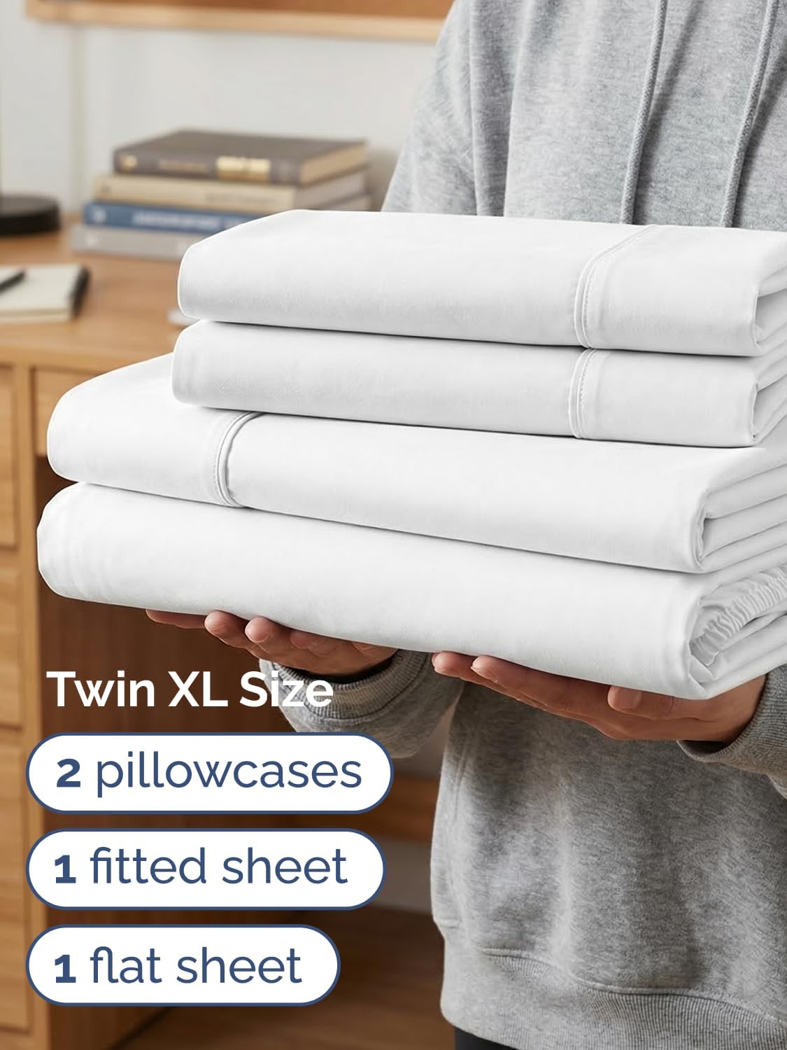 Skiennix Extra Deep Twin XL Sheet Set | 4-Piece Breathable Cooling Sheets - Luxury Hotel Quality - Soft & Wrinkle-Free - White