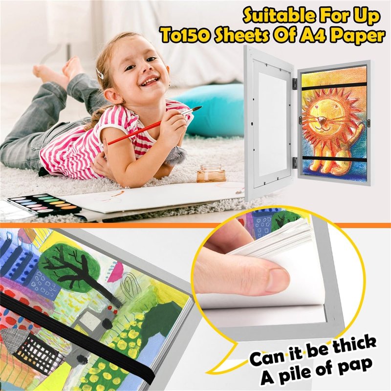 2 Pack Kids Art Frame Set A4 8.5x11 Letter Size Front Opening Photo Frames Wooden Kids Artwork Display Frame for 100 Pictures Horizontal and Vertical Picture Display for Crafts Drawing 3D Artwork
