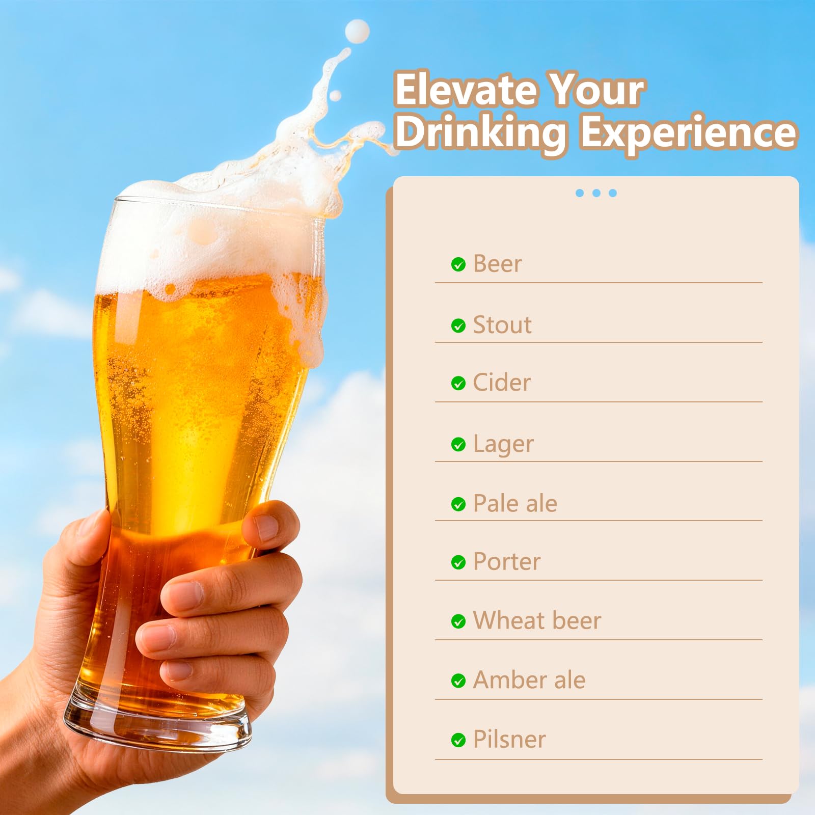 BPFY 6 Pack 16oz Pilsner Beer Glasses, Bar Glassware, Drinking Glasses for Home Kitchen Entertainment