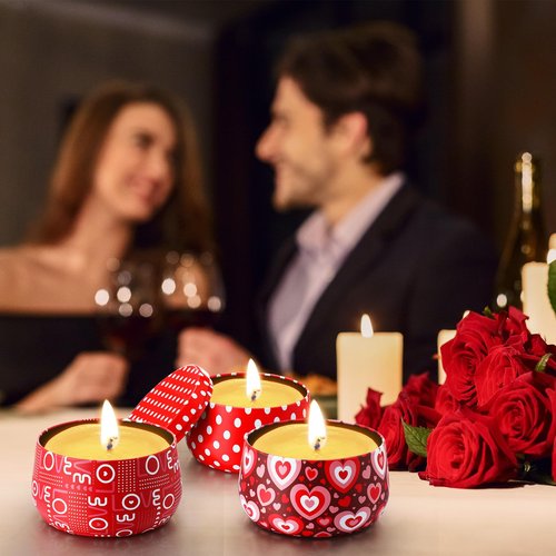 Tandefio 48 Pcs Valentine‘s Day Cookie Tins with Lids Metal Candles Candy Container 8 oz Mother's Day Cookie Storage Container Jars Candle Tins for Candle Making Storing Gifts Party Favors