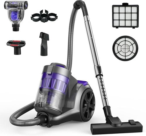 Aspiron 1700W Bagless Canister Vacuum Cleaner - Multi-Cyclonic Filtration & HEPA Filters | Purple