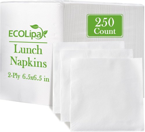 ECOLipak Paper Napkins - 250 Count Soft & Absorbent 2-Ply Dinner Napkins | 6.5x6.5 Inch Folded