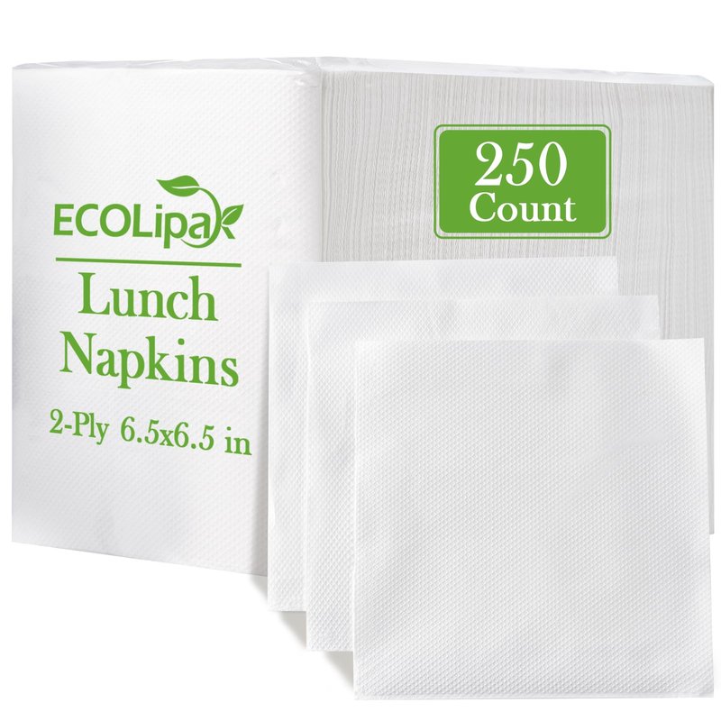 ECOLipak Lunch Napkins Bulk, 250 Count Everyday Paper Napkins, 6.5×6.5 Inch Folded, 2-Ply Soft And Absorbent for Dinner, Gathering, Bar, Restaurants(13×13 Inch Unfolded)