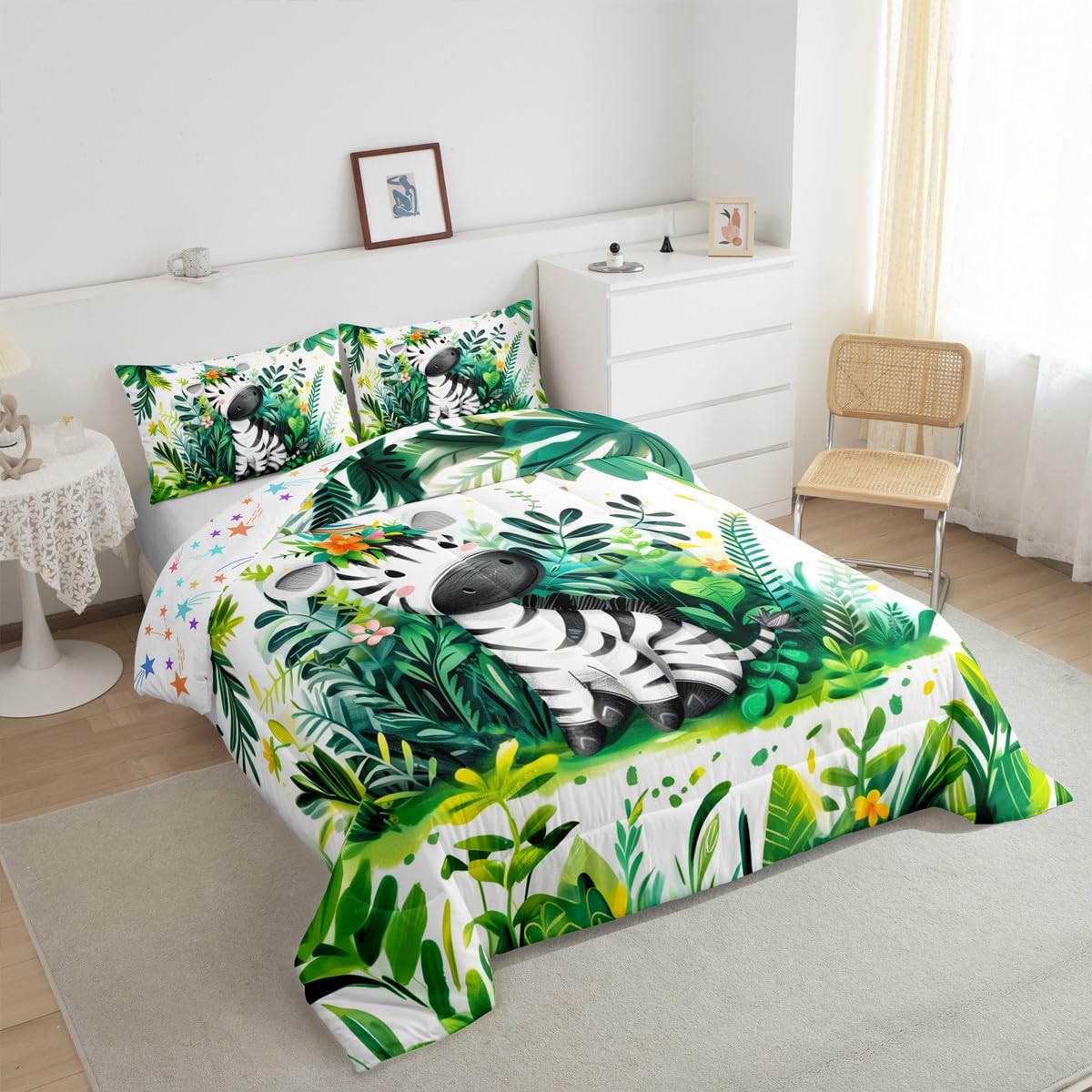 Feelyou Zebra Bedding Set Twin Size Zoo Animals Comforter Set for Kids Cartoon Animal Comforter Women Men Teens Ultra Soft Decor Cute Animals Botanical Tree Wildlife Duvet Set