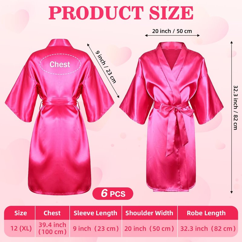 30 Pcs Kids Spa Party Supplies for Girls: Kids Satin Robes Salon Stuff Kit - 6 Robes 6 Basins 6 Makeup Headband 6 Towels 6 Hair Clip Braid - Foot Spa Sleepovers Slumber Birthday Favor (Rose Red)