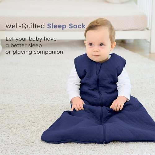 FIEMOL Baby Sleep Sack 6-12 Months 2.5 TOG, Winter Cotton Sleep Sacks Newborn and Infant, Warm Quilted Baby Wearable Blanket, Newborn Sleeping Bag with 2-Way Zipper Blue 1 Pack