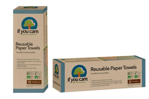 If You Care Reusable Paper Towels– 12 CT Sheets – 100% Natural, Compostable Cleaning Cloths for Kitchen, Bathroom, Home Countertop Surfaces – Extra Absorbent, Eco Friendly