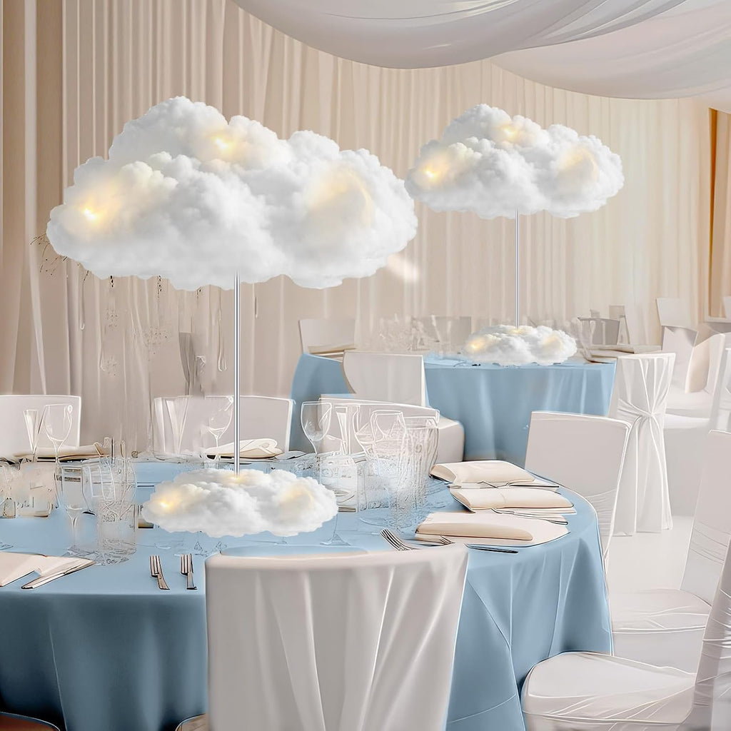Skiennix 3 Set Artificial Cloud LED Light Decorations - Fluffy Cotton Clouds for Baby Showers & Parties