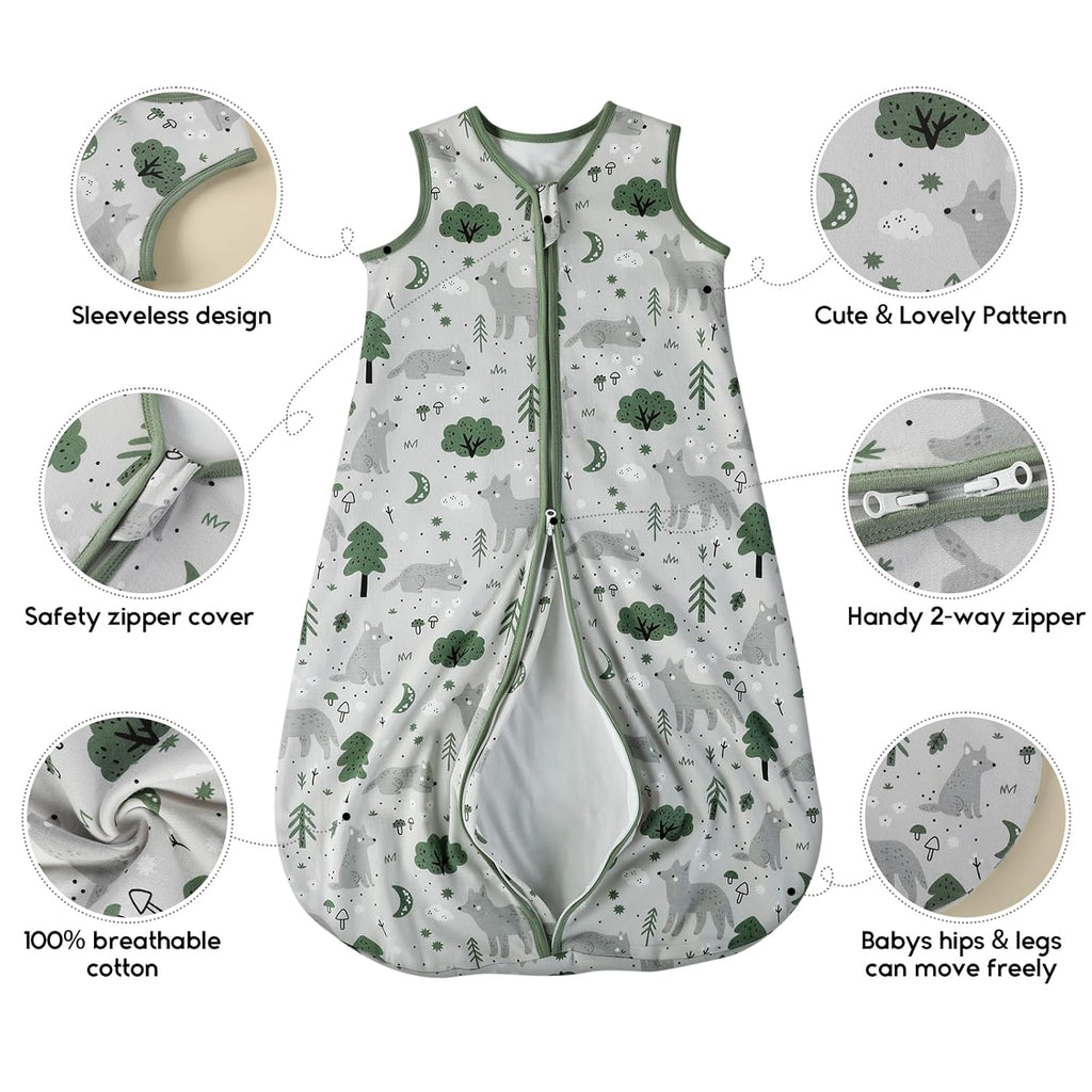 Yoofoss Baby Sleep Sack | 100% Organic Cotton Wearable Blanket for Infants 6-12 Months - 2 Pack, TOG 1.0