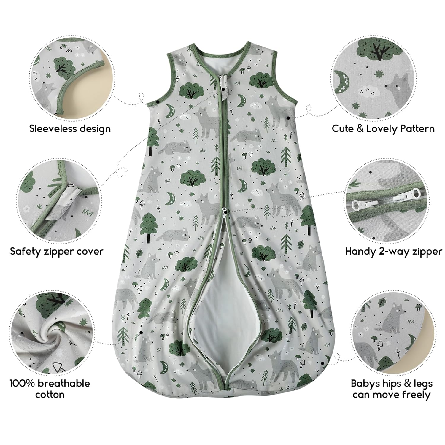 Yoofoss Baby Sleep Sack | 100% Organic Cotton Wearable Blanket for Infants 6-12 Months - 2 Pack, TOG 1.0
