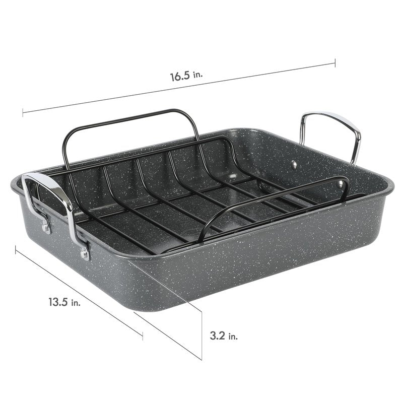 Kenmore Keaton Grey Speckle 16.5" x 12.5" x 3,2" Carbon Steel Roaster W/Rack