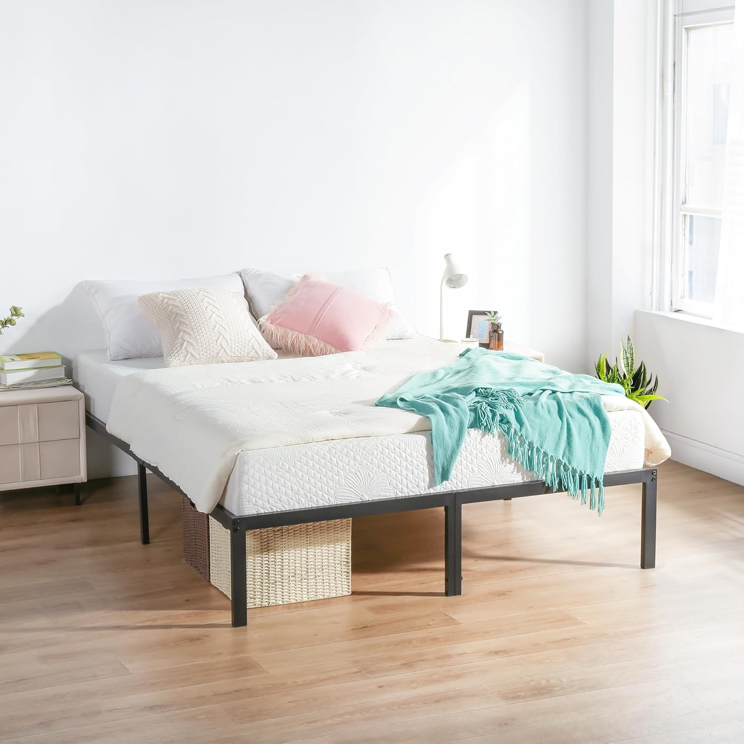 Olee Sleep King Size Platform Bed Frame - 18 Inch Heavy Duty Steel Slat Support, Noise-Free Design, Easy Assembly