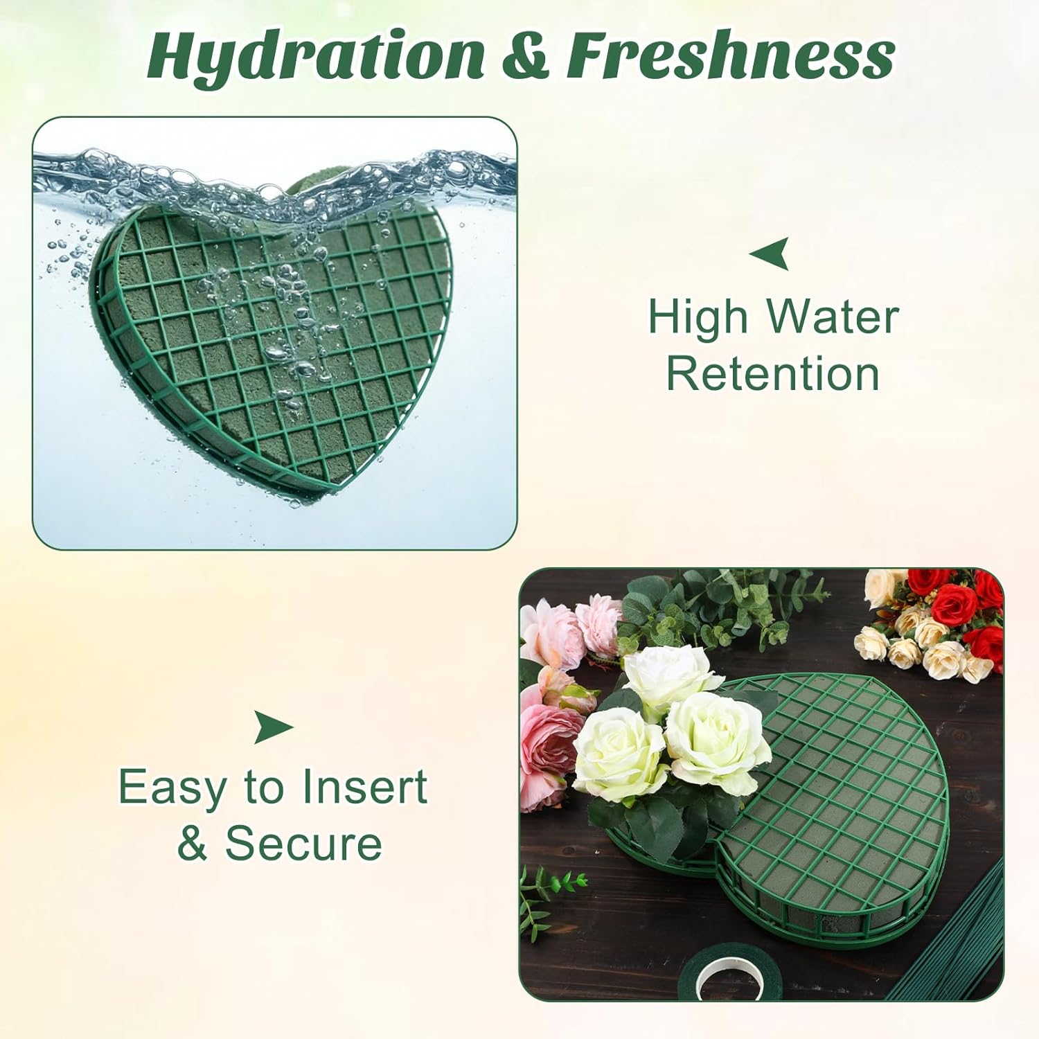 STOBOK Floral Foam Hearts - Heart Shaped Floral Foam Cage with 5 Suction Cups for Weddings & DIY Decor | Green, 12.2 x 11.4 in