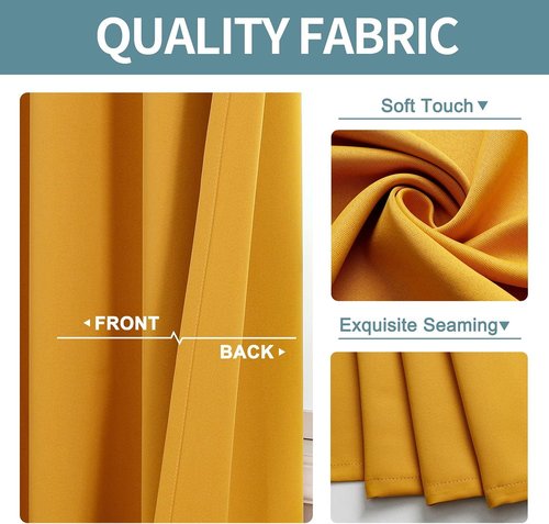 ChrisDowa Small Window Curtains - Grommet Thermal Insulated Room Darkening Panels (Mustard Yellow, 42 x 36 Inch)