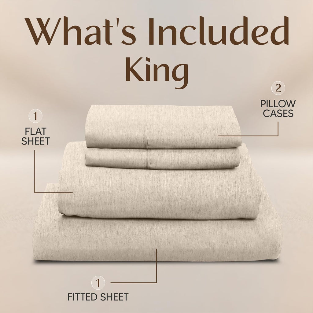 Utopia Bedding King Size Sheet Set - Soft, Breathable Microfiber | 4-Piece in Heather Beige
