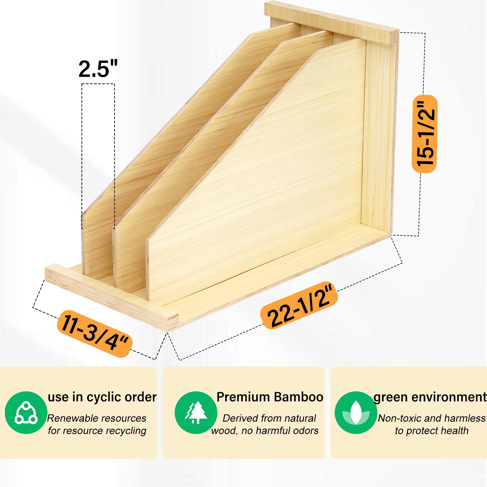 Tray Dividers for Cabinets-15"H x 22"D x 12"W,Wooden Vertical Organizer for Cookie Sheets,Pans&Lids#Kitchen Cabinet Divider with 3 Adjustable Sections,Easy Install with Installation Drawings Included