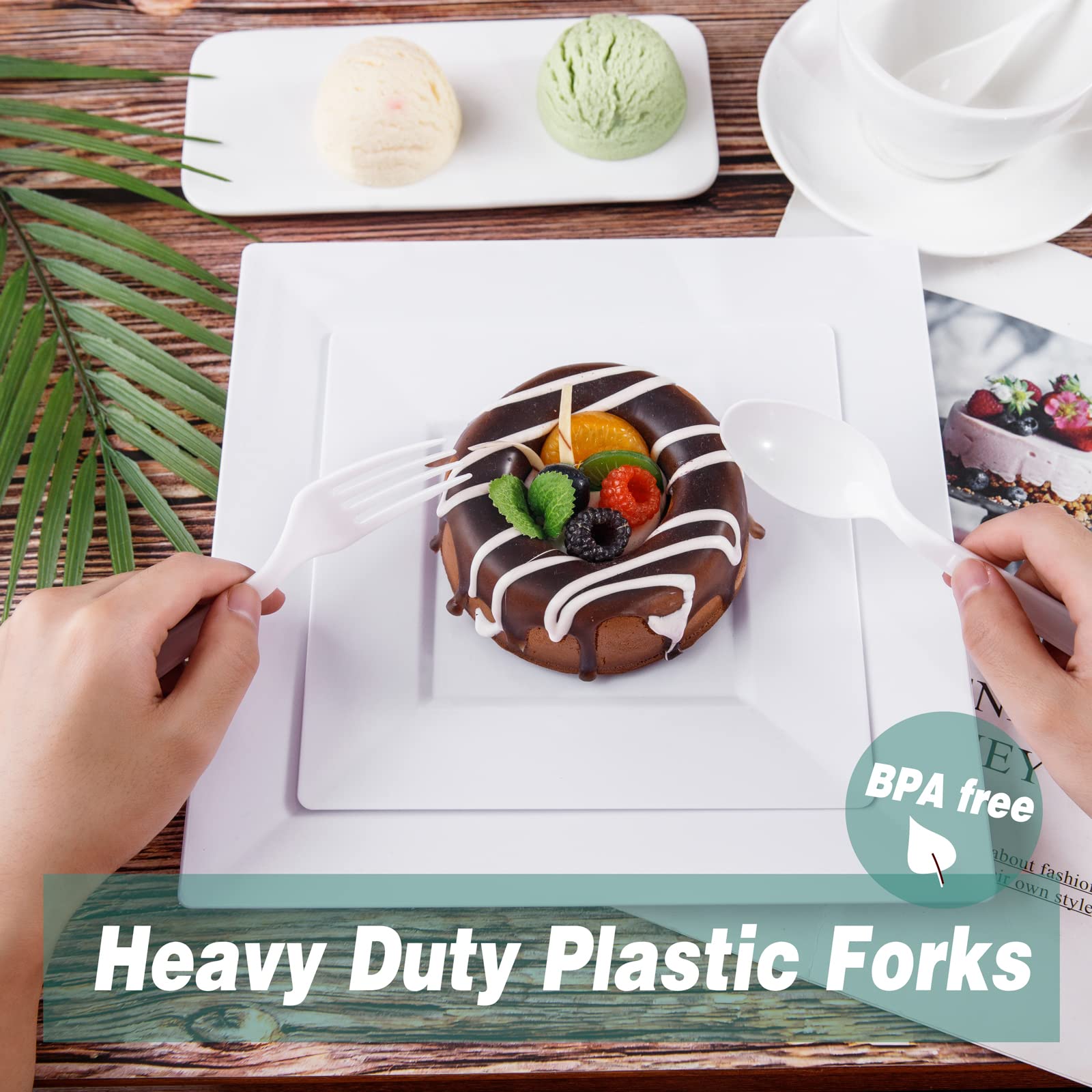 Liacere 360 Pieces White Plastic Forks - Disposable Forks - 6.7inch Heavy Duty Fork - White Plastic Utensils -Perfect for Parties Dinners Restaurants