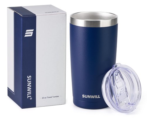 SUNWILL Travel Coffee Tumbler 20 oz, Insulated Mug with Lid, Stainless Steel Cup for Outdoor, Powder Coated Navy