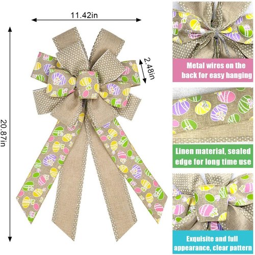 Estivaux Large Easter Wreath Bow - Flaxen Burlap Holiday Decoration for Indoor/Outdoor Use