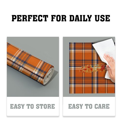 Fall Plaid Placemats Set of 4 Orange Navy Blue Buffalo Plaid Thanksgiving Themed Table Mats Farmhouse Place Mats Washable Linen Placemat for Party Kitchen Dining Decor 12x18 Inch