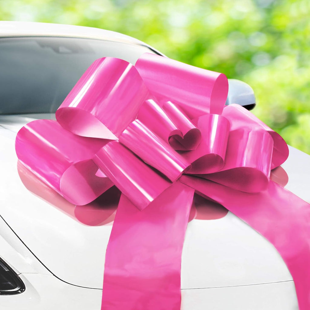 Zoe Deco - Giant Pink Car Bow - 30 Inch with 2 Gold Accessory Bows for Celebrations | Perfect for Birthdays, Weddings & Surprises