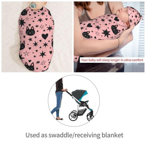 AuHomea Halloween Cute Cartoon Bat Newborn Swaddle Blanket with Beanie Set Soft Baby Sleep Sack Stretch Adjustable Swaddle Wraps Receiving Blankets
