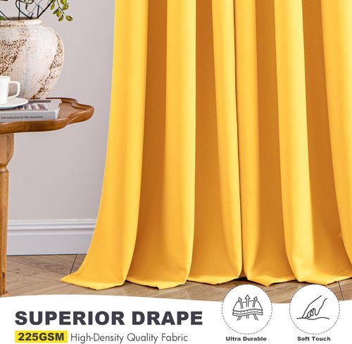 MIULEE Yellow Blackout Curtains - Thermal Insulated Room Darkening Drapes | 72 Inch Long, 2 Panels
