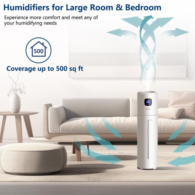 AKELISYE Large Humidifiers for Bedroom, 9L/2.5Gal Ultrasonic Cool Mist Humidifier, Easy Clean Humidifier with 350ML/H Large Mist Speed, Quiet Tower Humidifier, Suitable for Kids Room Plant Yoga