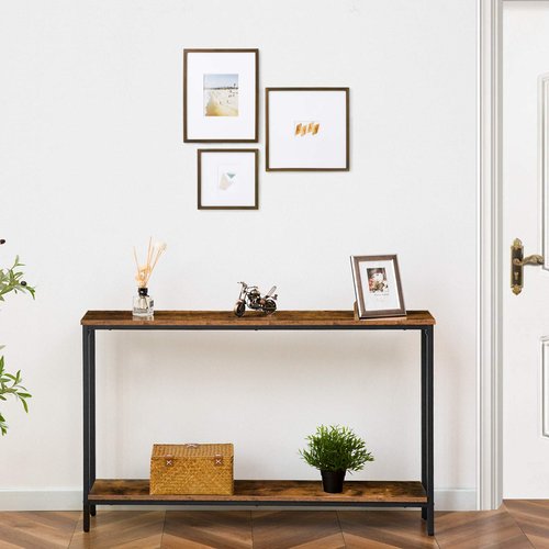 HOOBRO Console Table, 47.2" Narrow Entryway Table, Sofa Table with Shelf, Entrance Table for Living Room, Hallway, Foyer, Corridor, Office, Metal Frame, Rustic Brown and Black BF20XG01G1