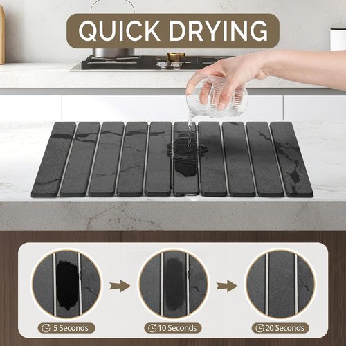 **Skiennix Large Stone Dish Drying Mat - Quick-Dry Diatomaceous Organizer Pad | Dark Gray 24"×16" & 8"x4"**