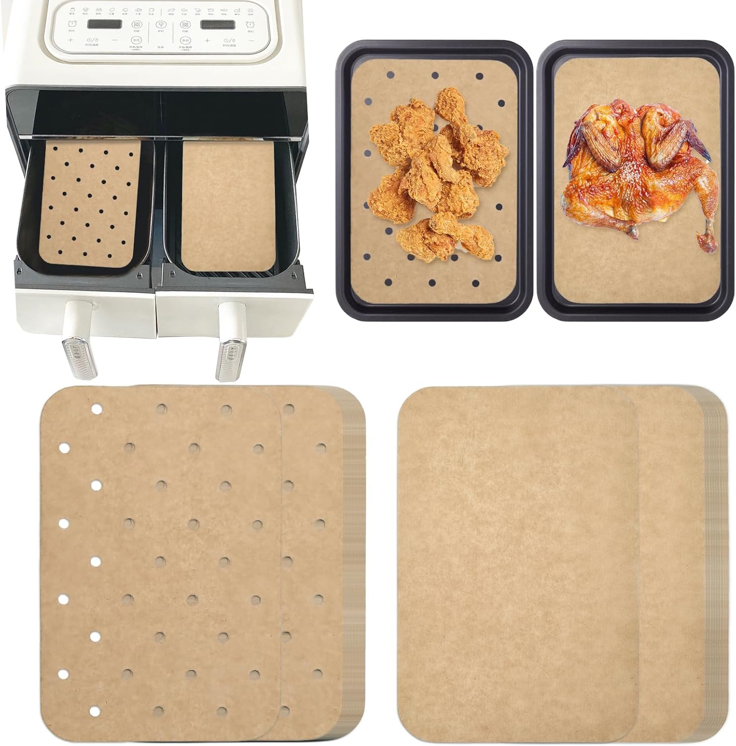 Skiennix Air Fryer Liners - 200 Disposable Non-Stick Parchment Sheets for Ninja Dual Foodi & Toaster Ovens