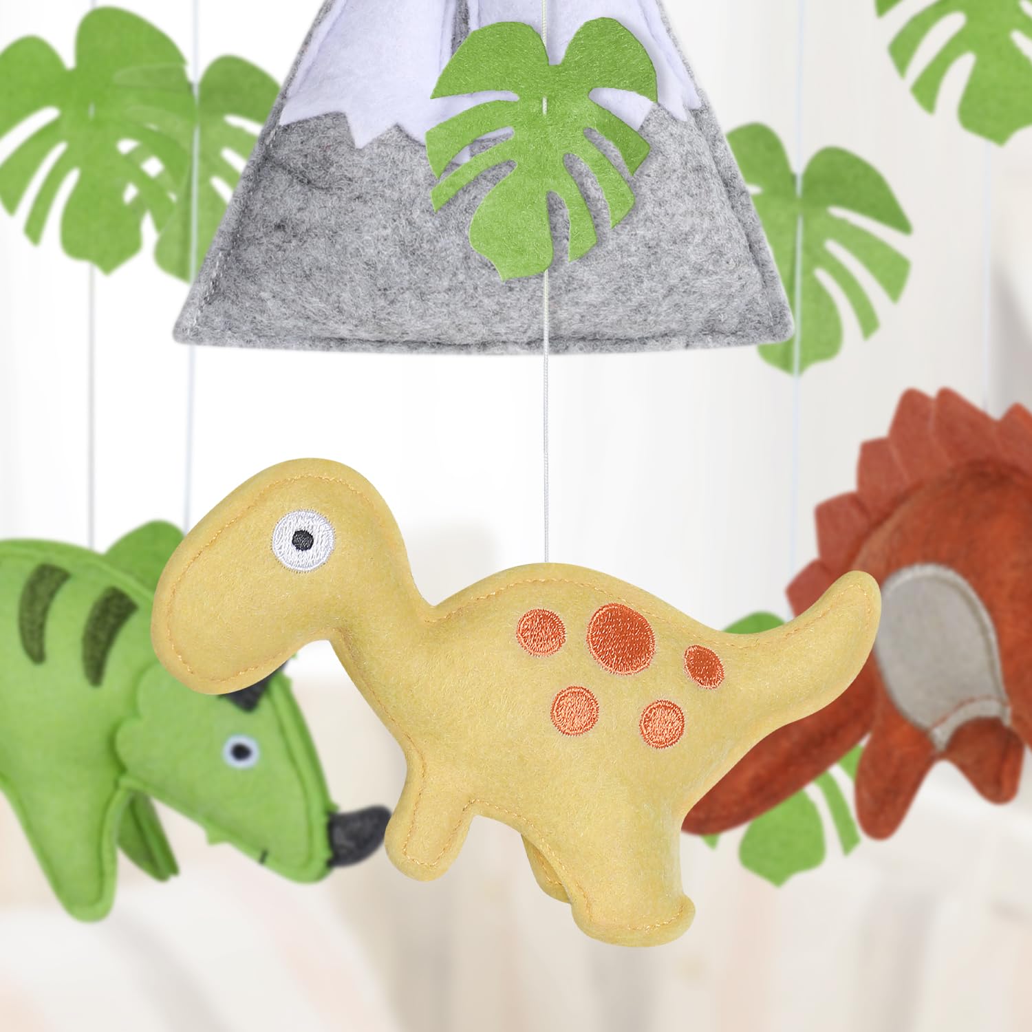 CLYMENE Dinosaur Baby Mobile for Crib | Baby Nursery Dinosaur Mobile | Gender Neutral Baby Stuff for Dinosaur Theme Nursery | Handmade Felt Hanging Dino and Mountain Room Decor for Boys & Girls