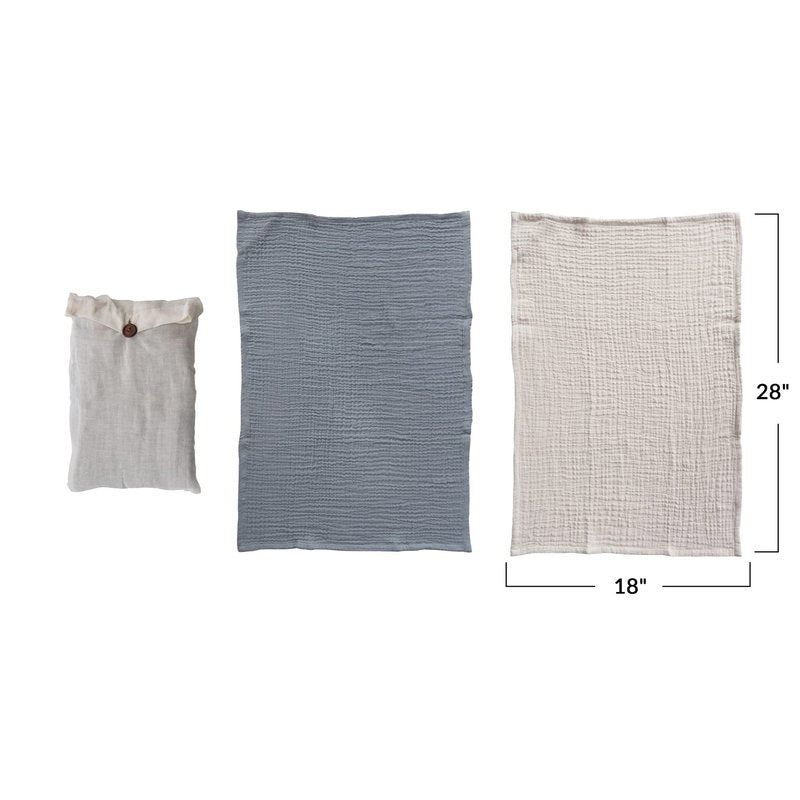 Creative Co-Op Cotton Double Cloth Tea Towels, Set of 2 in Bag, Charcoal and Taupe