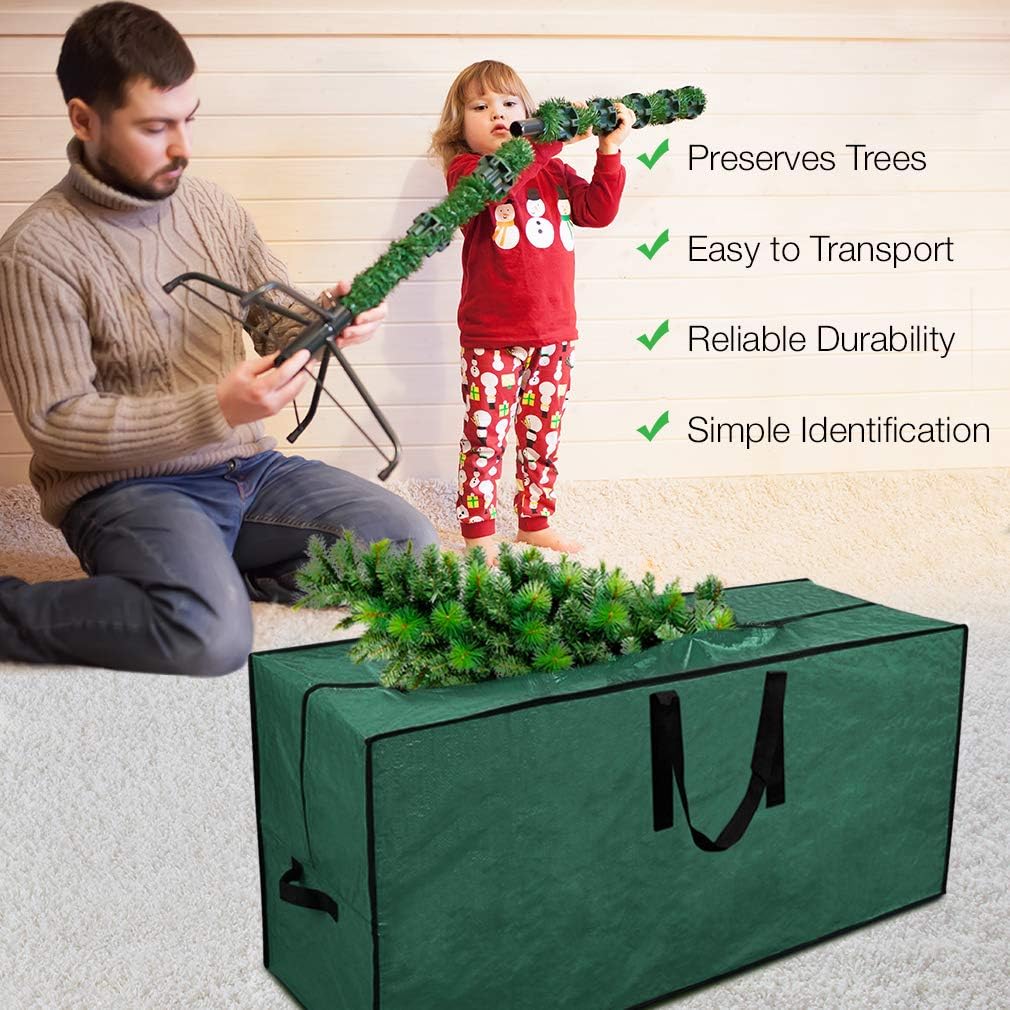 Primode Christmas Tree Storage Bag - Fits Up to 7.5 Ft Disassembled Tree | 45"x15"x20" Red Zippered Case