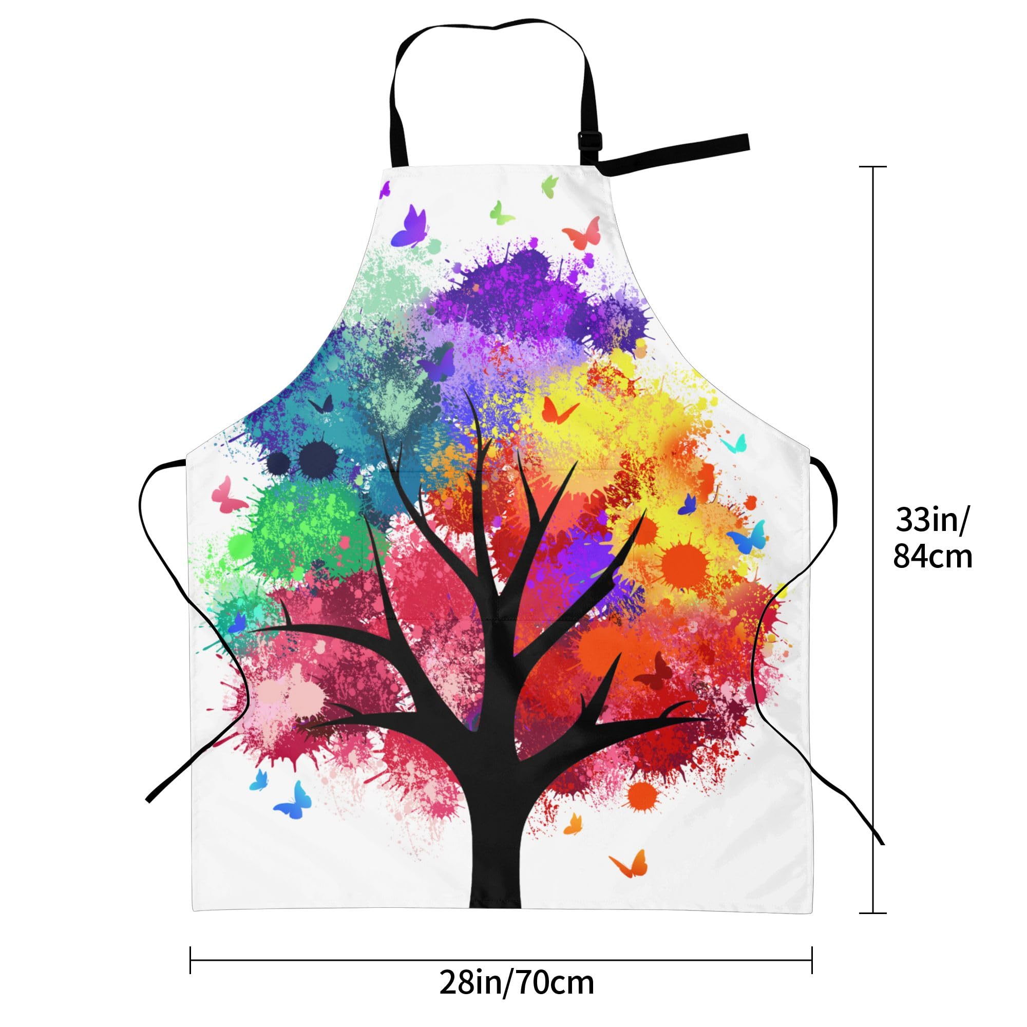 Granbey Artist Painting Apron with 2 Pockets Painters Waterproof Colorful Tree Art Aprons Gifts for Artists Women Men Adults Rainbow Butterfly Kitchen Bibs Smocks for Home Garden