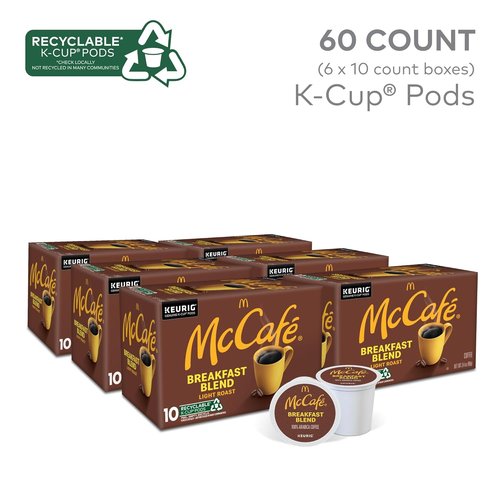 McCafe Breakfast Blend Coffee Pods - Light Roast Single Serve Keurig K-Cups | 60 Count (6 Packs of 10)
