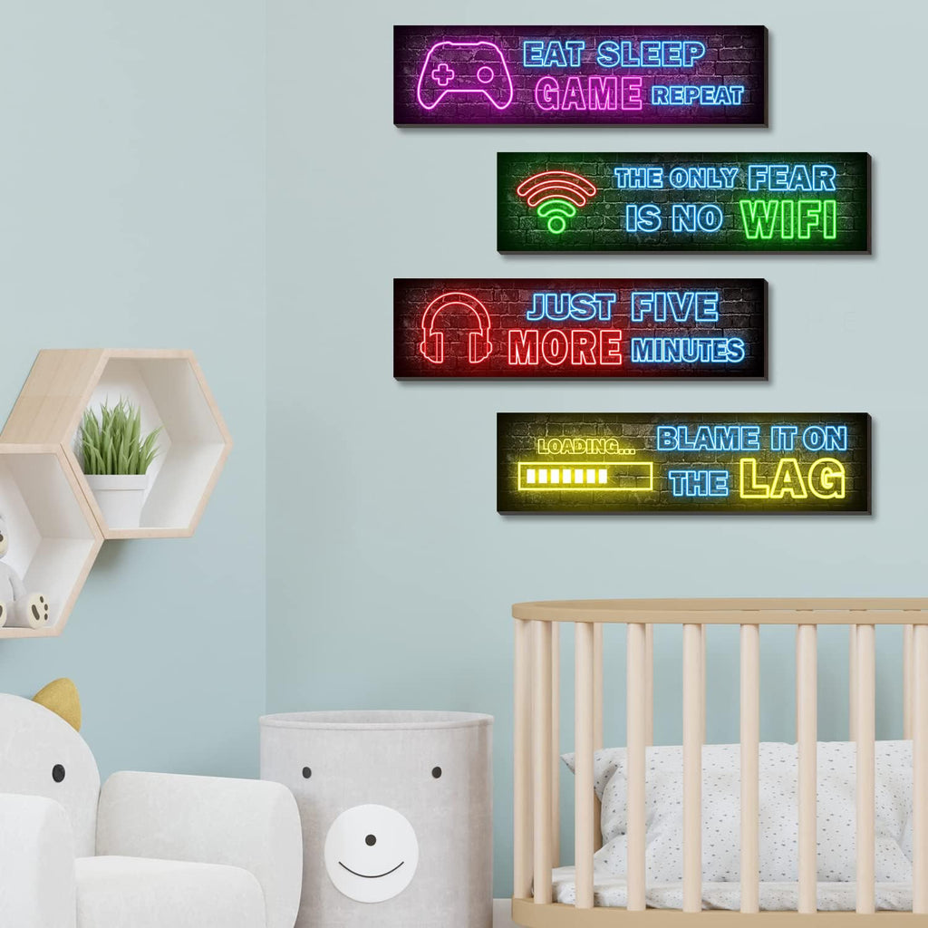 Skiennix Neon Gaming Posters - 4 Pcs Set for Teen Boys Room Decor | Vibrant Gamer Wall Art