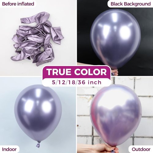 Bezente Metallic Purple Latex Party Balloons - 100 Pack of 12-Inch Chrome Lavender Balloons for Weddings & Birthdays