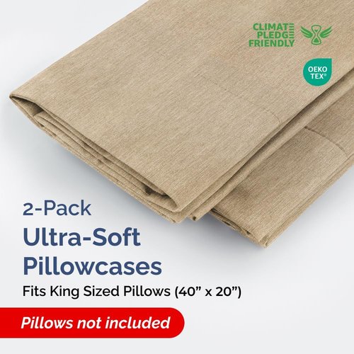 King Pillow Cases by [Brand Name] - Ultra Soft Hotel Quality Set of 2 - Comfy, Wrinkle-Free & Fade Resistant - Heathered Tan