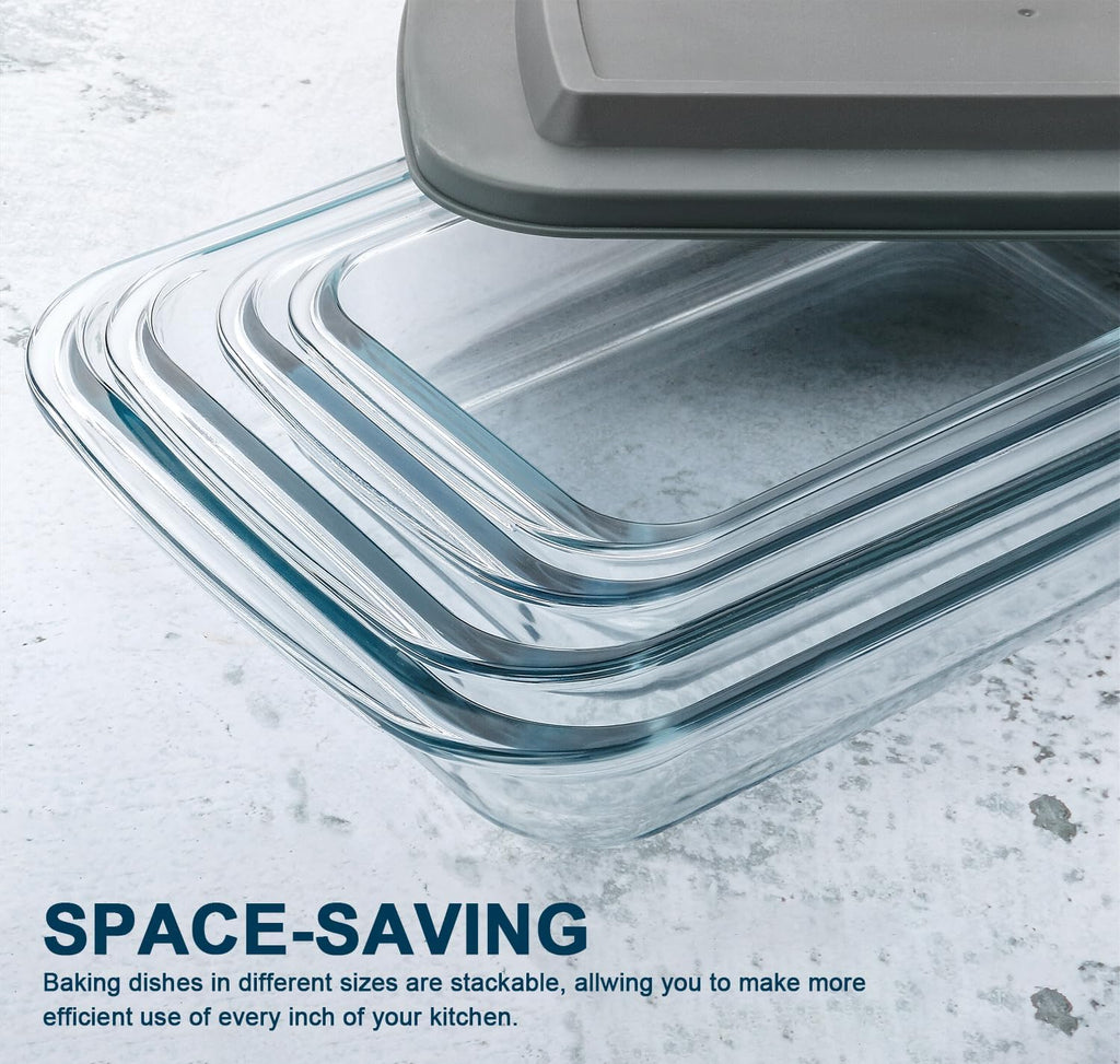 Regine Switzerland 8-Piece Deep Glass Baking Dish Set - Rectangular Bakeware with Lids | Freezer-to-Oven Safe, Gray